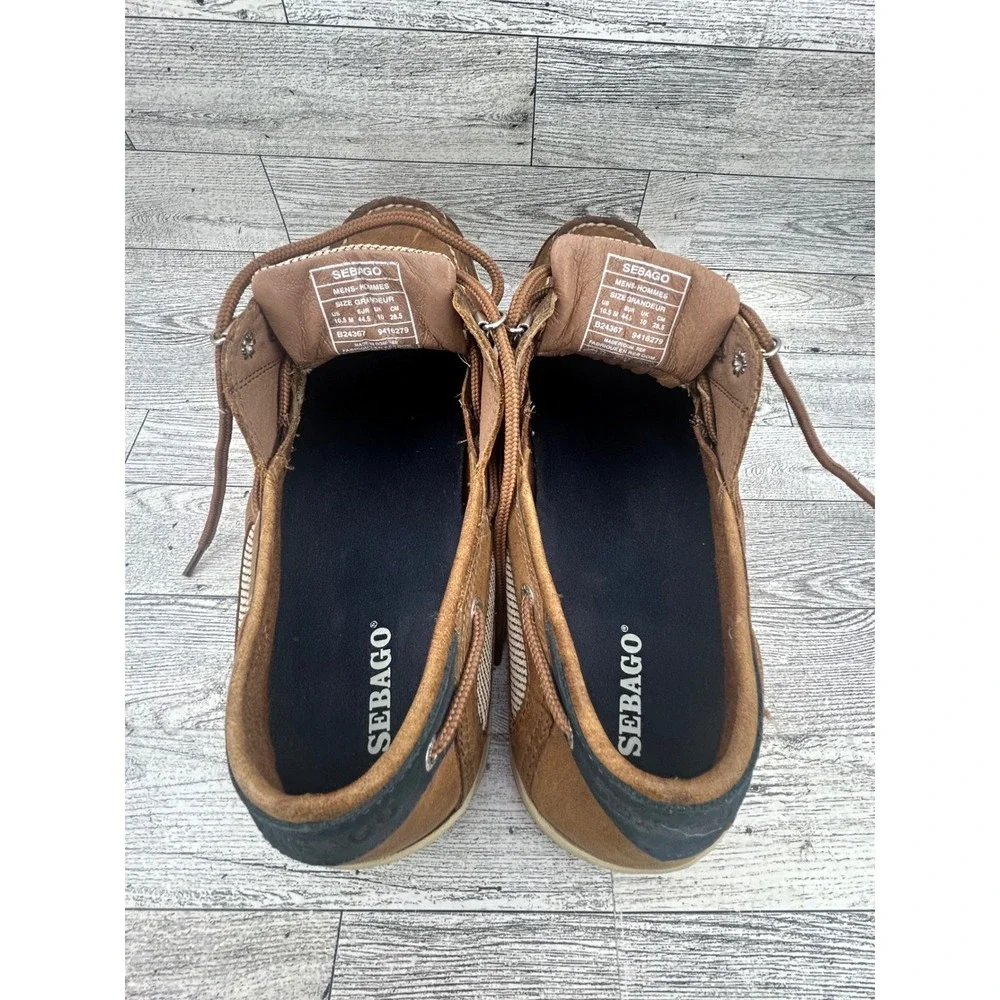 Sebago‎ Cyphon Sea Fisherman Men Brown Leather Boat Shoes B24367 Size 10.5 M